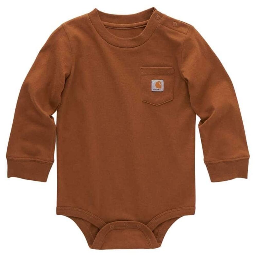Carhartt Kids' Cozy Brown Long-Sleeve Pocket Bodysuit